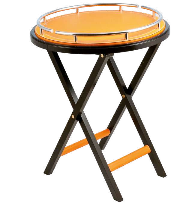 Novecento round folding table with raised edge and removable tray