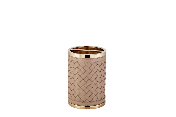 Alghero Handwoven Leather Toothbrush Holder with Metal Finish