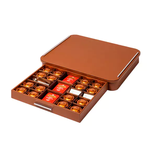 Saint-Germain Deluxe Leather-Covered Wood Coffee and Tea Drawer Organizer Box